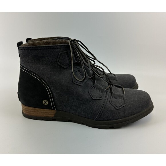 Sorel Major Lace Up Ankle Boot Wedge Gray Canvas Leather NL2163-010 Womens 10 - Picture 2 of 14